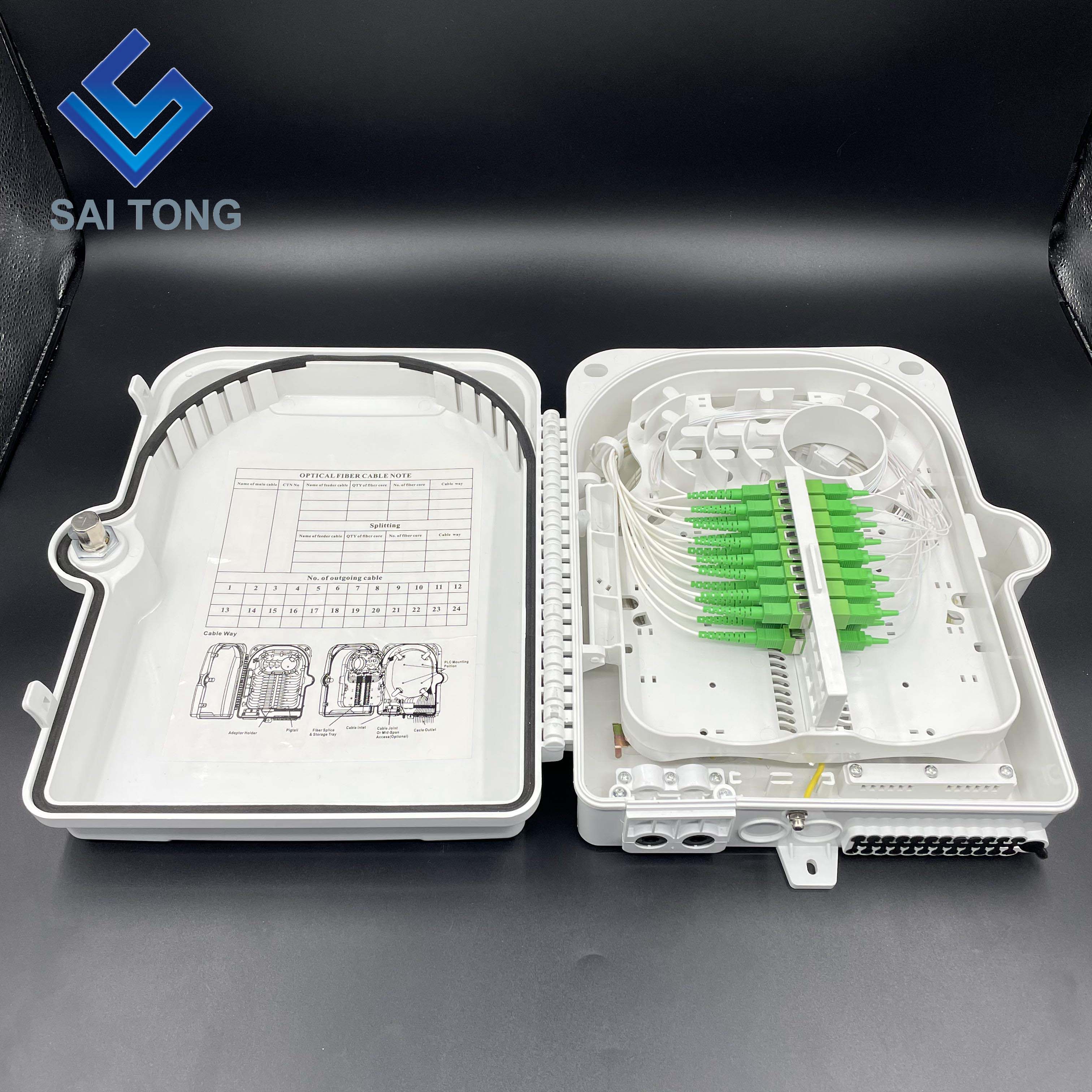 Saitong 24 Core fibra optica distributio capsula 4 in 24 fibra optica e capsa praesidii ABS materialis 24 nuclei fibra splice capsa