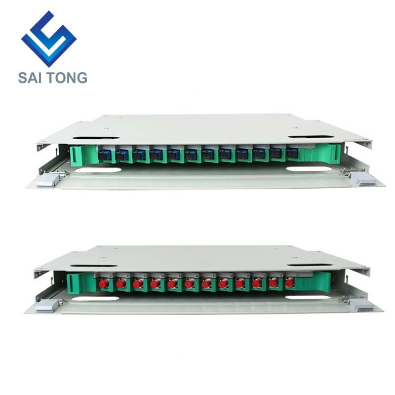 SaiTong FTTH 19 Inch Rack Mount 12 Portus Cabinet SC/FC ODF 1 U 12 core Fibra Optical Distribution Frame Optional Full Load