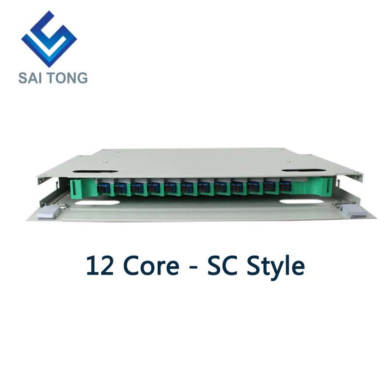 SaiTong FTTH 19 Inch Rack Mount 12 Portus Cabinet SC/FC ODF 1 U 12 core Fibra Optical Distribution Frame Optional Full Load