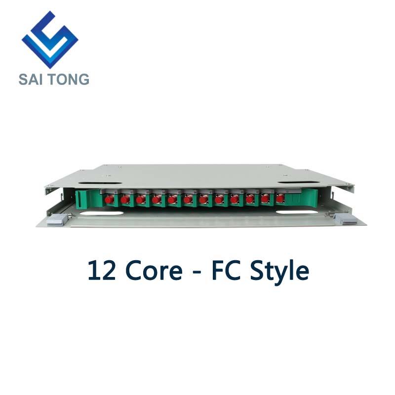 SaiTong FTTH 19 Inch Rack Mount 12 Portus Cabinet SC/FC ODF 1 U 12 core Fibra Optical Distribution Frame Optional Full Load