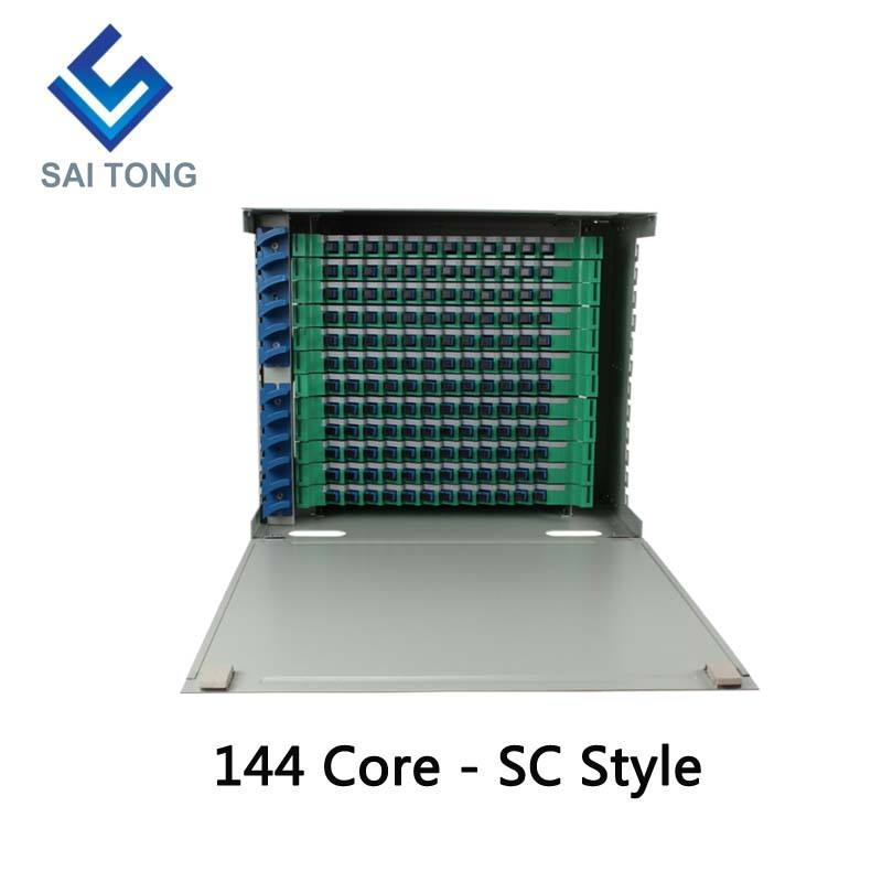 2022 SaiTong FTTH 19 Inch Rack Mount 144 Portus Cabinet SC/FC ODF 12U 144 core Fibra Optical Distribution Frame Optional Full Load