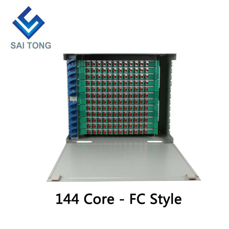 2022 SaiTong FTTH 19 Inch Rack Mount 144 Portus Cabinet SC/FC ODF 12U 144 core Fibra Optical Distribution Frame Optional Full Load